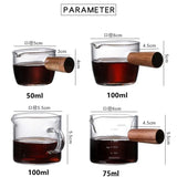 5-10PCS Wooden Handle With Scale Glass Coffee Measuring Cup espresso Milk Latte Transparent Kitchen Coffee Accessories