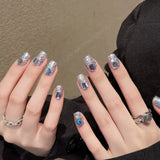 10Pcs Short Handmade Press on Nails Full Cover Cat Eye Rhinestones Decoration False Nails Ballerina Wearable Manicure Nail Tips