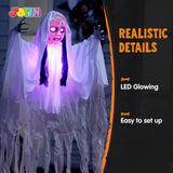 no 43" Outdoor Halloween Decoration, Scary Girl Hanging Ghost Decor Sound Activated with Light-up Head for Yard, Patio, Haunted House Lawn Garden