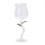 French Romantic Transparent Rose Glass with Transparent Leaf Cocktail Glass Valentine's Wedding Table Decoration Gift Wine Cup