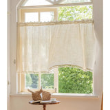 Retro Coffee Cotton Linen Kitchen Half Door Decorative Partition Linen Short Curtains