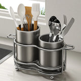 Chopsticks holder,Utensil Holder with 2 Compartments, Stainless Steel Utensil Drying Rack with Drain Tray,Forks, Knives, Spoons