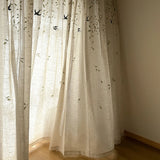 French Embroidered Bird Linen Curtain For Living Room, Privacy Sheer Curtain For Bedroom, Machine Washable，Easy Install Curtain