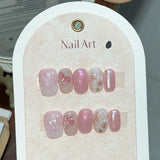 10Pcs Short Handmade Press on Nails Full Cover Glitter Design Heart French Ballerina False Nails Wearable Manicure Nail Tips Art