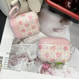 Sweet Pink Strawberry Grid  Pattern Cute Transparent Fruit Pendant Earphone Protection Case For AirPods 1 2 3 4 Pro 2 Soft Cover
