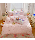 Korea Style Bedding Set Purple Heart Washed Cotton Soft Duvet Cover Skin-friendly Quilt Cover Bed Sheet Pillowcase Home Textiles