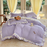 Korean Style Bedding Sets Four Piece Set With Lace Bed Flat Sheet Pillowcase Duvet Cover Set 200x230cm King Size Home Textiles