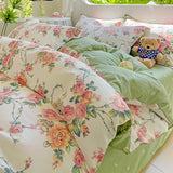 2025 Hot Flora Style Bedding Set Princess Printed Four Piece Set Flowers  Bed Sheet Set Duvet Cover Queen King Size Home Decor