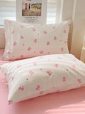 Ikeehome  Small fresh skin-friendly and comfortable cartoon wind milk fleece striped sticker embroidery four-piece set