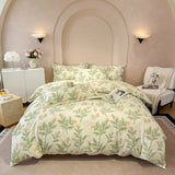 100% Cotton Bedding Set Brushed Gradient Stripes Duvet Cover Flowers Sheet Set King Queen Affordable Luxury for Bedroom Decor