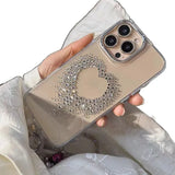 Luxury  3D Glitter Heart Rhinestone Transparent Phone Case For iPhone 16 15 14 13 12 Pro Max 11 Bling Soft Back Cover