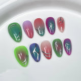 10Pcs Handmade Press on Nails Full Cover Gradual Change Pearl Clear French Almond Artificial False Nails Manicure Nail Tips Art