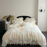 Lace Princess Bedding Set Gorgeous Embroidery Romantic Flat Bed Sheet Pillowcases Queen King Size Bed Linen Set Gift for Family