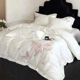 Premium 1000TC Egyptian Cotton Luxury Butterfly Embroidery White Bedding Set Duvet Cover Flat/Fitted Bed Sheet Pillowcases 4Pcs