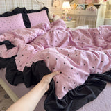 Leopard Print Beding Set Dreamy Color Purple Black Lace Design Wrinkled Cotton double-layer Gauze King Queen Size for Bedroom De