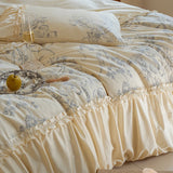 Vintage French Elegant Embroidery Bedding Set 1000TC Egyptian Cotton Brushed Duvet Cover Set Bed Sheets Fitted Sheet Pillowcases