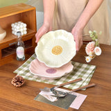 8 Inch Flower Ceramic Plate, High Aesthetic Ins Style Coffee Dessert Dish, Petal Shaped Dinner Plate