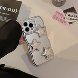 Korean 3D Puff Star Sliver Electroplated Phone Case with Bracelet Chain For iPhone 16 15 14 13 12 11 Pro Max Shockproof Cover