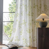 Pastoral Leaves Cut Flowers Semi Transparent Curtains Thickened Gauze Printed Drapes for Living Room, Bedroom, Balcony