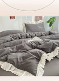 Princess Style Bedding Sets INS Ruffle Lace Bow Quilt Cover Home Romantic Bedclothes Decor Woman Girls Bedroom Duvet Cover 4pcs