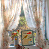 Double Layer Idyllic Flowers Tulle Curtains for Living Room Elegant Rural Floral Gauze Curtains for Kitchen
