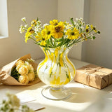 Yellow White Glass Vase Hand Blown Flower Vase for Living Room Desktop Home Decor Wedding Party Table Centerpiece Ornament