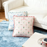 2pcs Floral Print Lace Pillowcase Rural Living Room Sofa Cushion Cover Home Decor Machine Washable Comfortable Soft Breathable