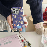 Ins floral cat cute leather cover for iphone 15pro 16Pro 14promax 13promax 14 13 15 16 pro max colorful chain rope phone case