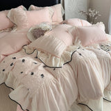 Princess Style Duvet Cover Set Rose Embroidery Bed Cover Lace Ruffles Bed Sheet Pillowcase Soft Bedding Set Decor Gift for Home