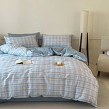 High Quality Grid Printed Flat Sheet Bedding Sets Light Luxury Cotton Soft Quilt Cover Single Double Bed Comfort Set for Adults