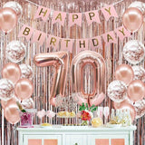 58Pc/Set 40-Inch Number Foil Balloons Party Backdrop Rain Curtain Rose Gold Glitter Balloons Happy Birthday Pink Banner Birthday Party Set Celebration Birthday Party Combo Set Suitable for 16Th 21St 30Th 40Th 50Th 60Th 70Th C