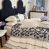 2025 Cotton Princess Bedding Sets Queen Butterflies Embroidered Chiffon Lace Elegant Soft Flat Sheet With Pillowcases 4PCS