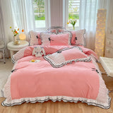 3/4Pcs Bedding Set Princess-Style Purple Bow Double-Layer Ruffles Duvet Cover Pillowcase Full-Size Queen Bed Sheet Set For Home