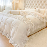 4Pcs French Light Luxury Cream Princess Style pure Cotton 100% Bedding Set Luxury Duvet Cover 200x230 220x240 Pillowcase Summer