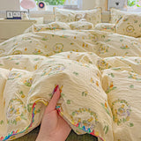 Flower Printed Duvet Cover Sets Queen/King Bedding Set with Shell Edge Washed Cotton dekbedovertrek 240x220   Bed Cover Set