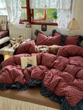 3/4Pcs Vintage Flower Lace Ruffles Skin-friendly Soft Bedding Set Duvet Cover Bed Sheet Pillowcases