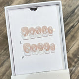 10Pcs Pink Handmade Press On Nails Full Cover Bear Heart Design Short Round Rhinestone False Nails Wearable Manicure Nail Tips