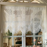 Korean Pastoral Double Lace Pearls Short Tulle Curtains European Style Window Decor White Self Adhesive Curtain Head