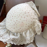 INS Round Ruffle Edge Floral Throw Pillow Stuffed Cushion Girl Heart Sweet Princess Cotton Home Bed Sofa Decor Cushion Headrest