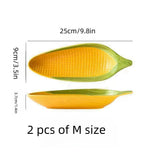 Cartoon creative hand-painted corn ceramic plate relief personalized trend fruit plate snack plate refreshment plate 2PCS
