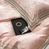 Pink Jacquard Bedding Sets Luxury Satin Cotton Embroidery Duvet Cover Fitted Bed Sheet Pillowcases Home Textile