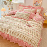 Pink Korean Princess Bedding Set No Filling Cute Strawberry Duvet Cover Checkerboard Single Queen Size Bed Linen Pillowcases