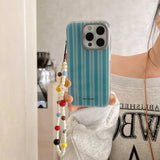 Blue stripes summer phone case for iphone 14pro 15pro 12 14 13 15 pro max 15promax 13pro shell colorful chain ins funda cover