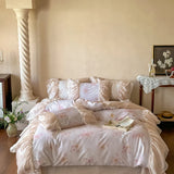 Organza Pleated Lace Edge Floral Butterfly Prints Princess Bedding Set 1000TC Egyptian Cotton Duvet Cover Bed Sheet Pillowcases