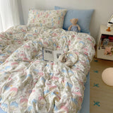 Korean Style Cute Bedding Set For Girls Bed Linen New Skin Friendly Fresh Flora Printed Washed Cotton Duvet Cover Set