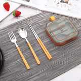 Stainless Steel Folding Cutlery Set with Storage Case Portable Fork, Spoon, and Chopsticks 3Pcs Set Outdoor Tableware