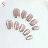 10Pcs Short Handmade Press On Nails French Cat Eye Design Nail Tips Full Cover False Nail for Women&Girls Autumn and Winter Nail