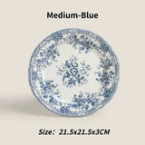 Nordic Flower Pattern Disc Dinner Plate Retro Ceramic Shallow Plate Dessert Plate Dinner Set Plates and Dishes