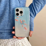 Clear Blue Gradient Koi Fish Gloss Mobile Phone Protective Case For iPhone 12 13 14 15 Pro Max Coque For iPhone 16 Pro Max Cover