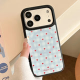 Cute Blue Grid Lovely Red Heart Magnetic Holder Case for iPhone 13 14 15 16 17 Pro Max Air Shockproof Bumper for Magsafe Cover
